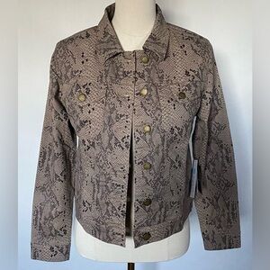 NWT Prosperity Jolene Tan/Black Faux Snake Skin Stretch Denim Jacket Medium